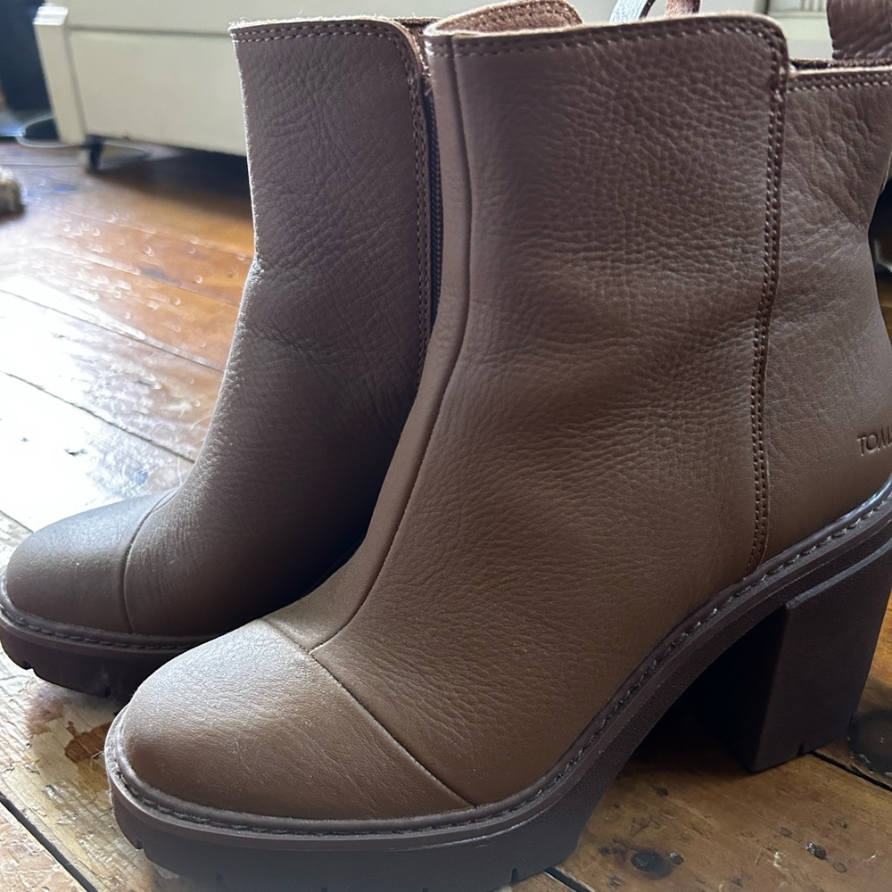 Brown Toms Mid-Calf Boots, Leather